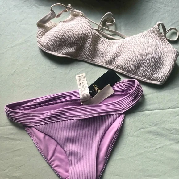 Hollister Swim Hollister White And Purple Ribbed Bikini Set Nwt Poshmark